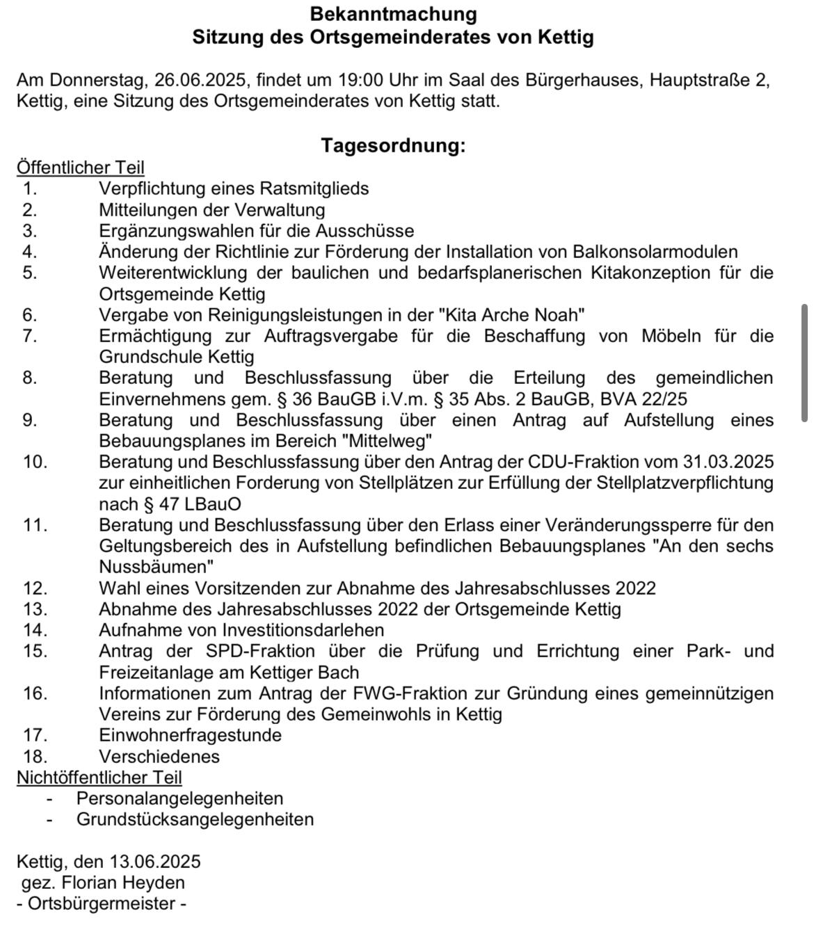 Sitzung des Ortsgemeinderates